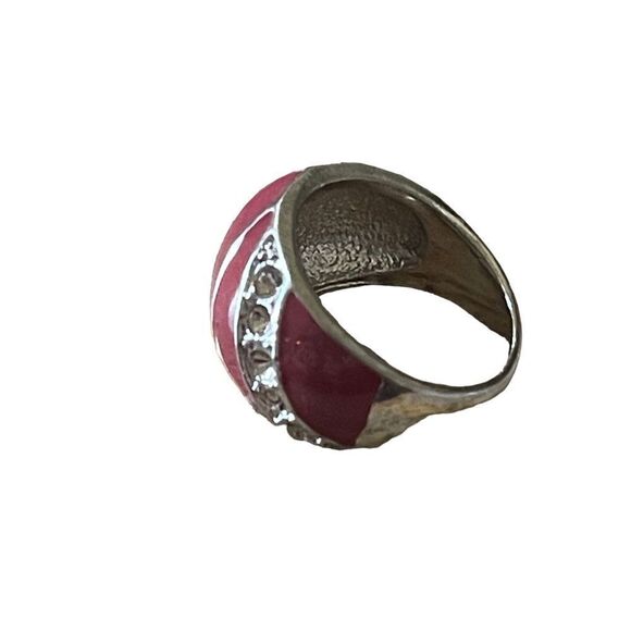 NWOT dark red enamel rhinestone silver tone ring US size 8 - Picture 6 of 7